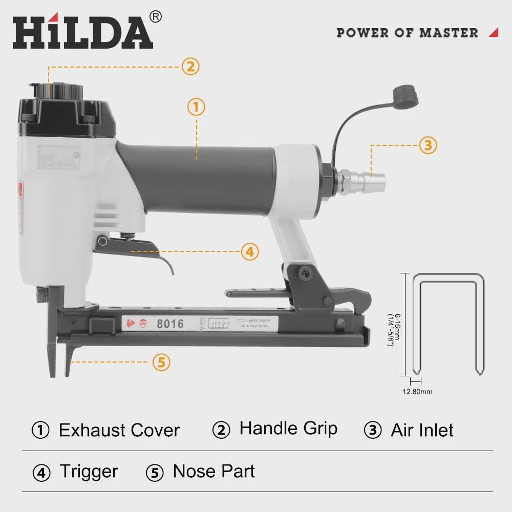 Hilda 8016 Pneumatische Nietmachine - Luchtnietpistool voor Stoffering en Houtbewerking