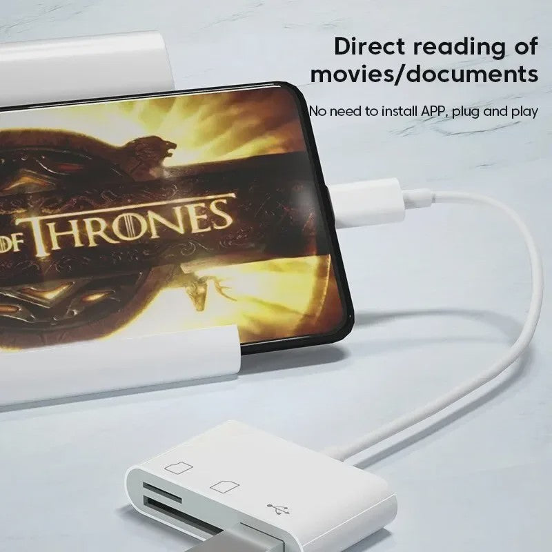 USB-C 3-in-1 Hub: SD/TF Kaartlezer & USB Poort voor Telefoon, Tablet & Laptop