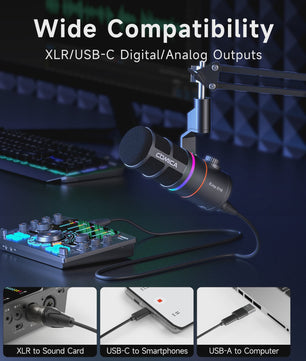 COMICA D10/D10 PRO Dynamische Microfoon: RGB, USB/XLR, Draadloos/Bedraad voor Streaming & Gaming