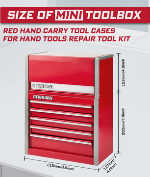 Geinxurn Mini Gereedschapskist - Compacte 3/5 Lades, Stapelbaar Staal, Rood