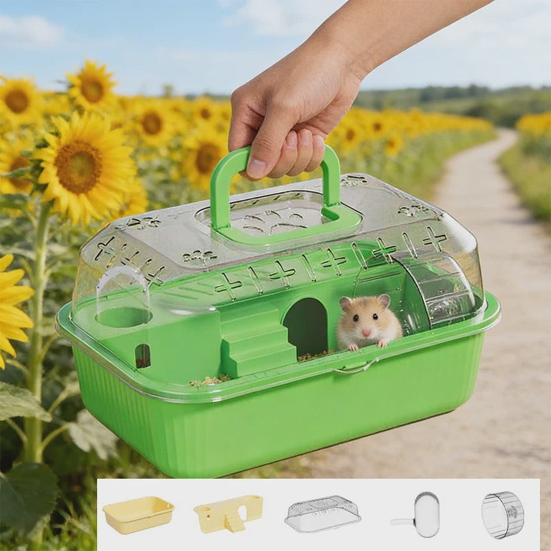 Ruime Dubbellaagse Hamsterkooi - Transparant & Draagbaar met Handvat