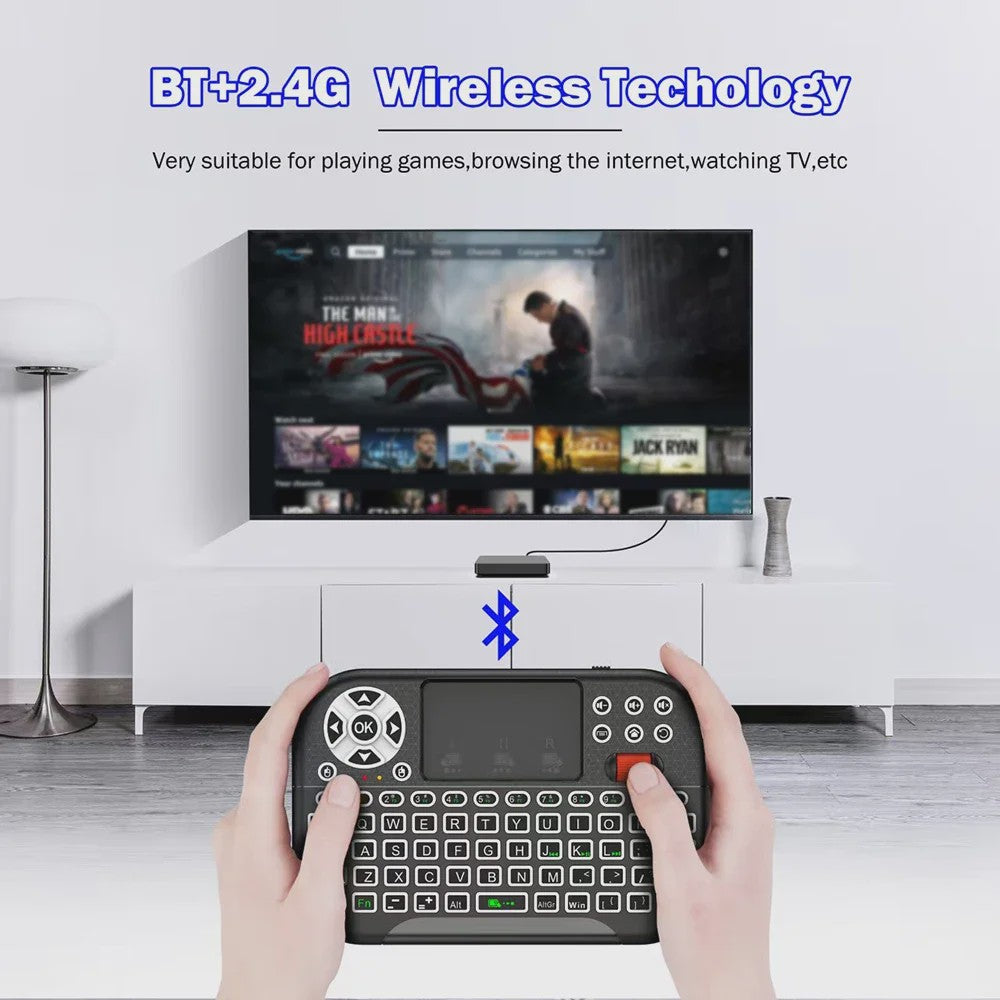 Mini Draadloos Toetsenbord met Touchpad, Scroll Wheel & 8 Kleuren Backlit - Dual Mode BT/2.4G Air Mouse Remote