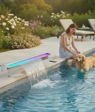 RVS Zwembad Waterval Overloopput met Kleurrijke LED Strip - 120 cm