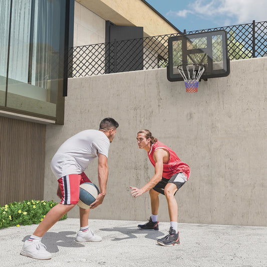 SPORTNOW Wandmontage Basketbalring met Onbreekbaar Bord, Stalen Ring en Scheurvast Net - Zwart