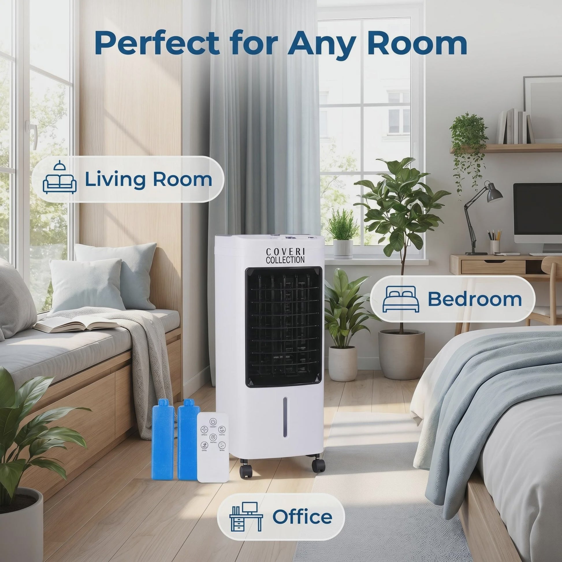 Draagbare Water Air Cooler met 4L Tank, 65W, 3 Snelheden & Afstandsbediening