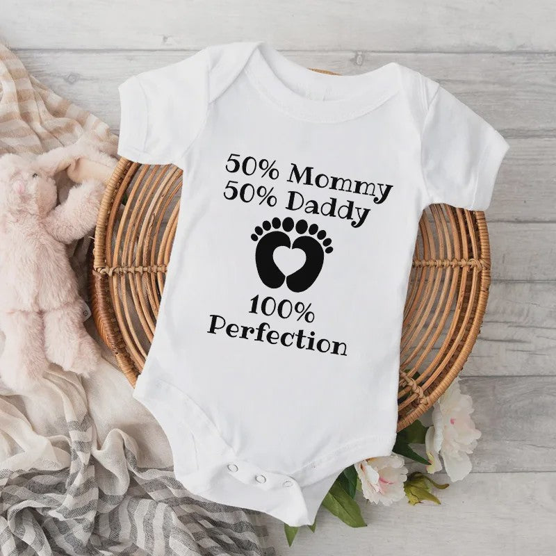 Baby Romper met Tekst: 50% Mama, 50% Papa, 100% Perfectie