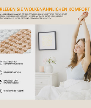 Pocketvering Matras 90/140/160/180x200cm - 22cm Dik, 7-Zoons Comfortschuim & Stevige Ondersteuning