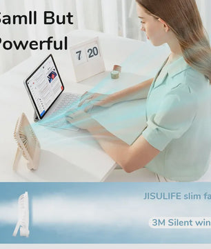 JISULIFE Draagbare Kleine Bureauventilator - Stille USB Tafelventilator met 4 Snelheden en Krachtige Wind
