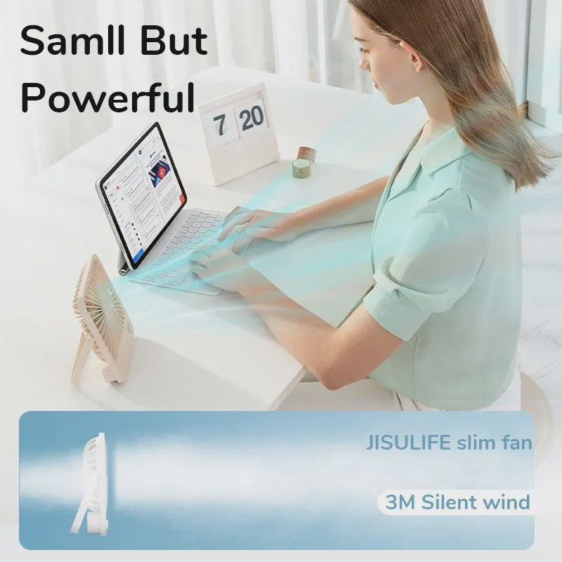 JISULIFE Draagbare Kleine Bureauventilator - Stille USB Tafelventilator met 4 Snelheden en Krachtige Wind