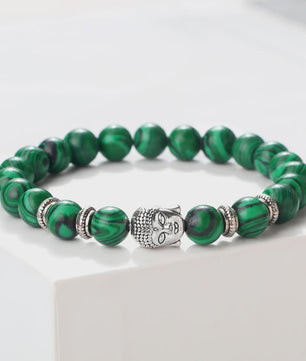 Buddha Hoofd Kralen Armbanden - Natuursteen (Tijgeroog, Vulkanisch, Malachiet, Rozenkwarts)