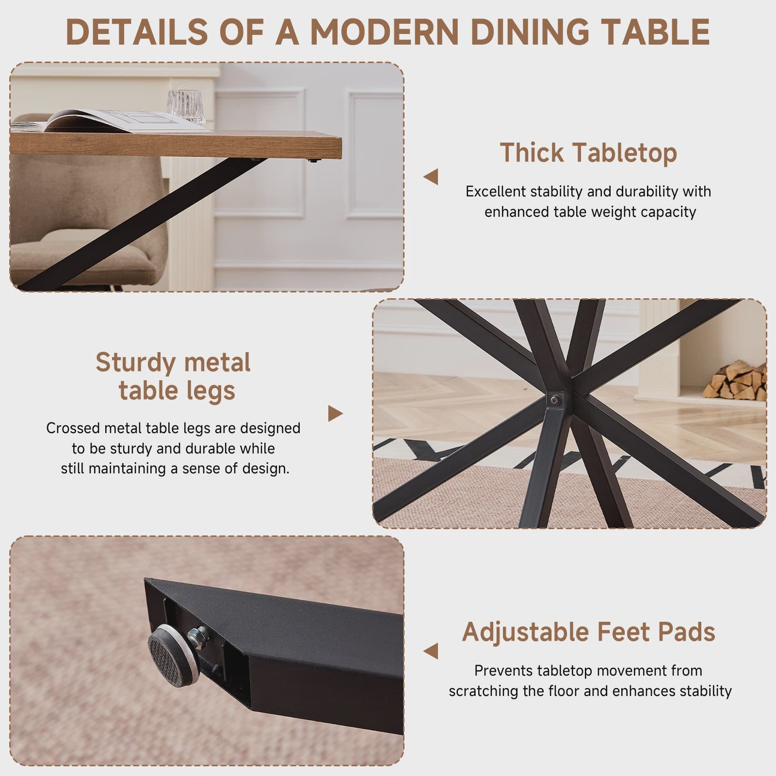 Moderne Rechthoekige Eettafel 140x80cm met Zwart Metalen Onderstel - Geschikt voor 4-6 Personen