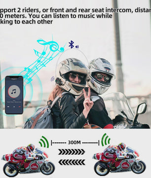 Motorhelm Intercom Systeem - Bluetooth 5.3 Headset voor 2 Motorrijders - 300M Bereik, Waterdicht & Muziek Delen
