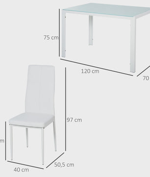 Moderne Witte Eetkamer Set: Rechthoekige Tafel met 4 PU Stoelen