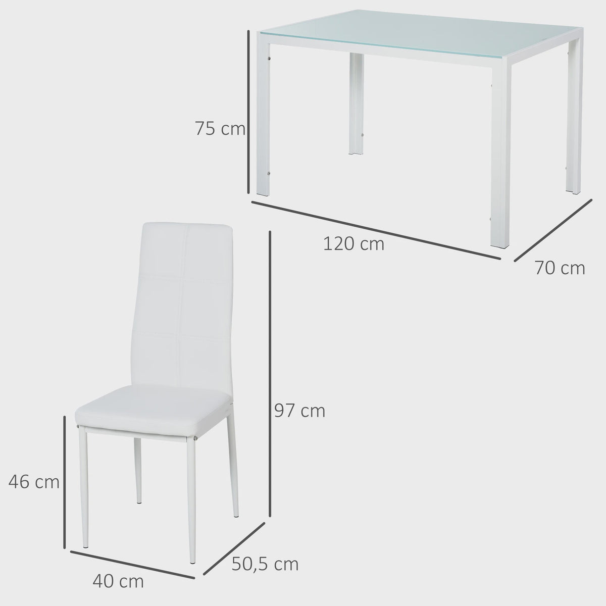 Moderne Witte Eetkamer Set: Rechthoekige Tafel met 4 PU Stoelen