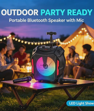 Draagbare Karaoke Bluetooth Speaker met LED, Draadloze Microfoon & Afstandsbediening - Perfect voor Outdoor Feesten