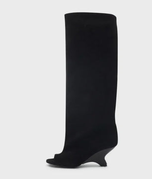 Dames Laarzen met Peep-toe, Hoge Schuine Hak en Kniehoge Schacht - Zomer/Lente Collectie