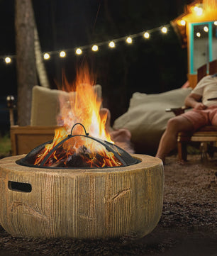 Outsunny Vuurschaal met Deksel en Schep - Sfeervolle Buitenhaard voor Tuin en Camping