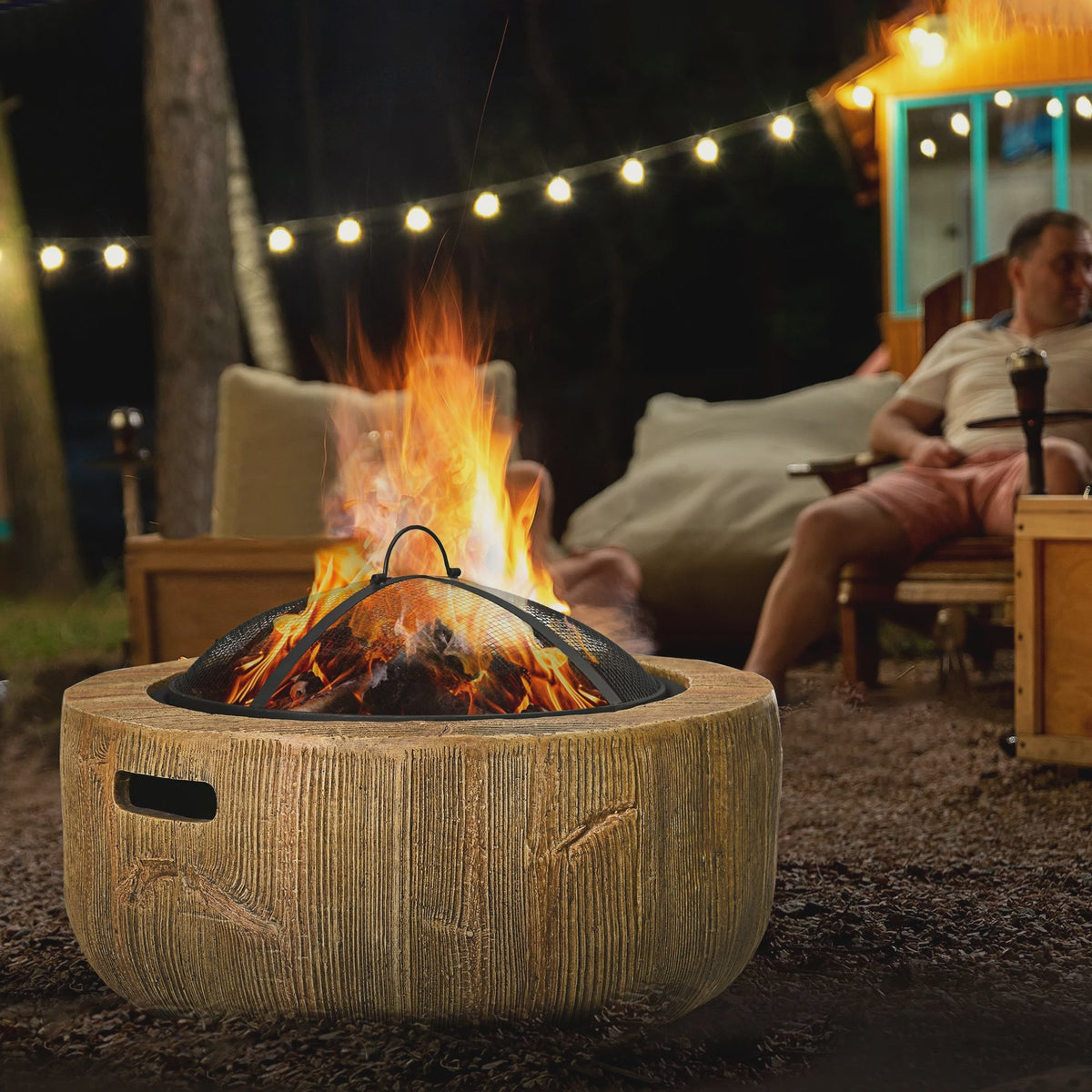 Outsunny Vuurschaal met Deksel en Schep - Sfeervolle Buitenhaard voor Tuin en Camping