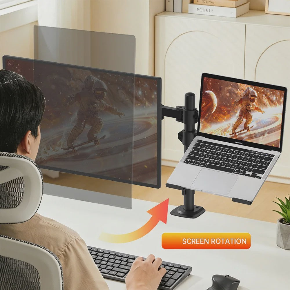 Ergonomische Dubbele Monitor Arm met Laptop Plank & Ventilatie - Ruimtebesparend Bureau Accessoire