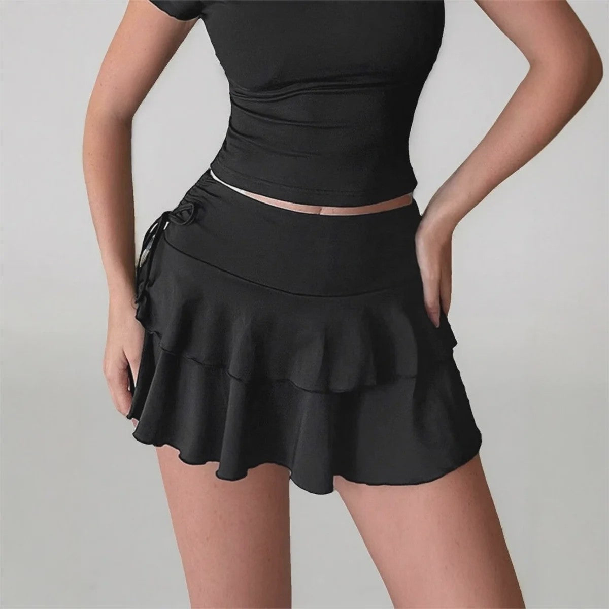 Zomerse Dames Rok: Hoge Taille, Slim Fit met Elastische Band en Ruffle Details