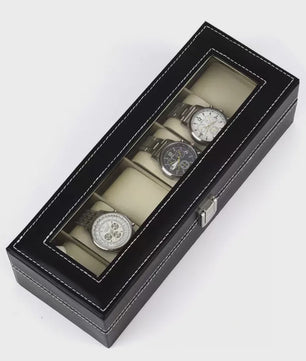 Luxe PU Leder Horlogedoos met Glazen Deksel - 6 Vakken