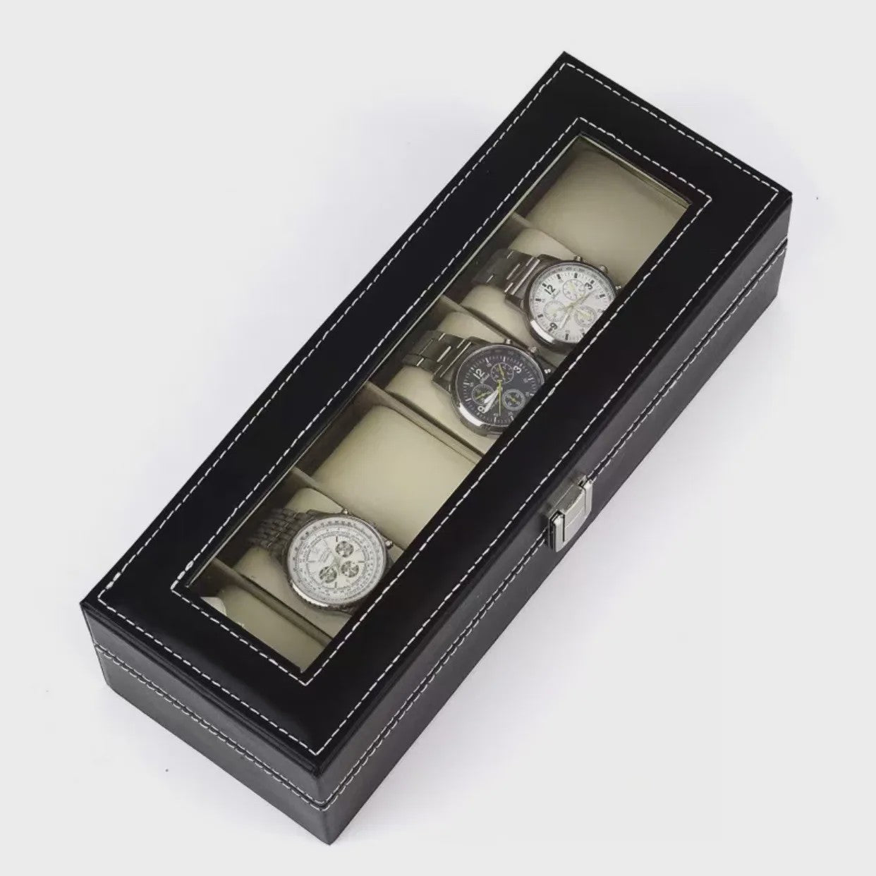 Luxe PU Leder Horlogedoos met Glazen Deksel - 6 Vakken