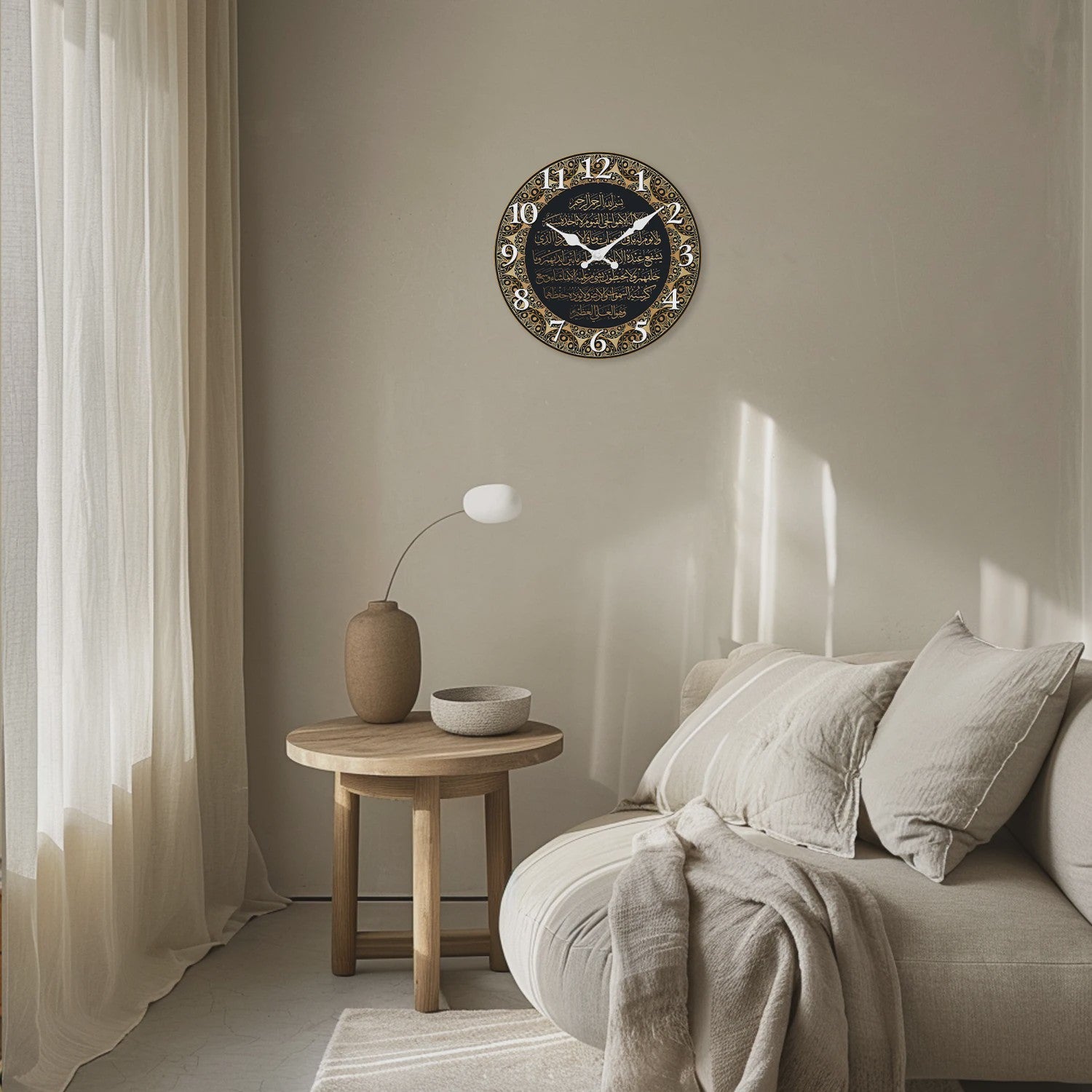 Islamitische Kalligrafie Houten Wandklok - Stille Quartz Beweging & Decoratie