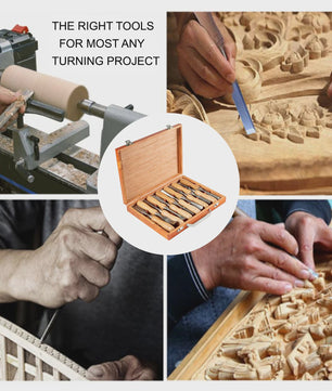 12-delige Houtsnijset met Houten Koffers en Professionele Beitels