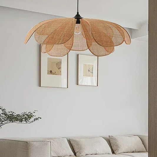 Retro Rotan Bloem Hanglamp - Sfeervolle Verlichting voor Woonkamer, Slaapkamer & Eetkamer