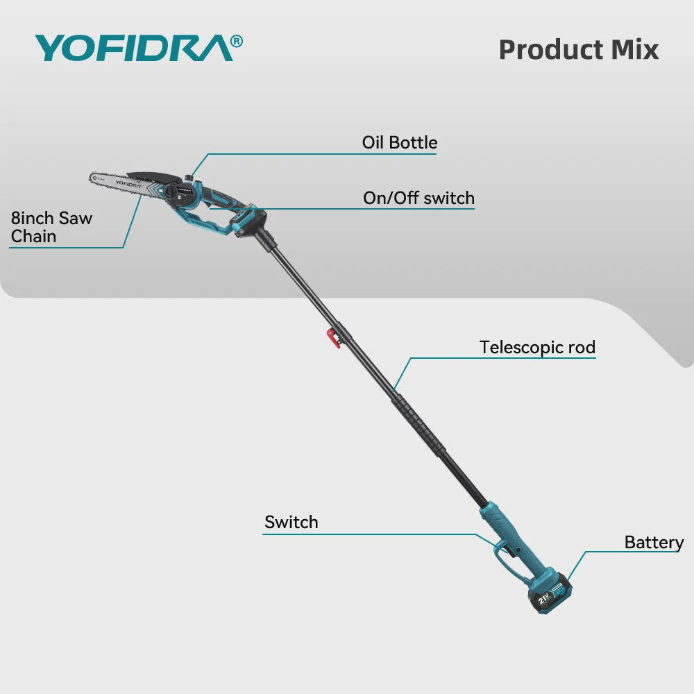 YOFIDRA Telescopische Accu Kettingzaag - 8 Inch Snoerloos Snoeien in Tuin en Boom