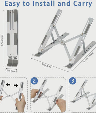 Verstelbare Aluminium Laptopstandaard - 6 Niveaus, Opvouwbaar & Draagbaar
