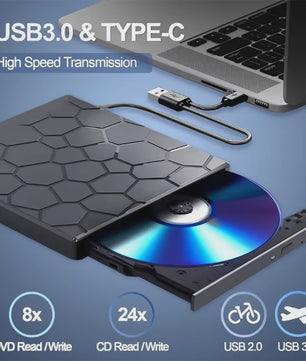 Externe DVD/CD Brander & Speler met USB 3.0 en Type-C | 7-in-1 Multifunctionele Drive voor PC & Mac