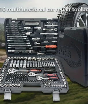 216-delige Professionele Doppenset: SAE & Metrisch, 1/4", 3/8", 1/2" Aandrijving met 72-Tands Ratel voor Auto & Huis