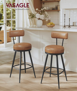 Set van 2 Draaibare Barkrukken met Rugleuning – Keuken & Bar – Kunstleer met Stiksels