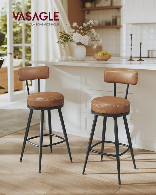 Set van 2 Draaibare Barkrukken met Rugleuning – Keuken & Bar – Kunstleer met Stiksels