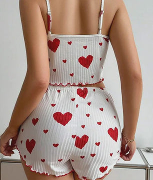 Dames Pyjama Set: 2-delig Tanktop & Shorts met Liefdesprint - Zacht & Ventilerend