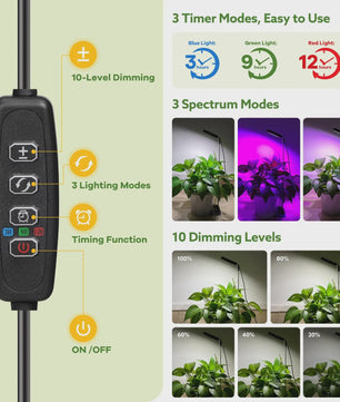 Full Spectrum LED Plantenlamp met 48 LEDs, Instelbare Hoogte & Timer