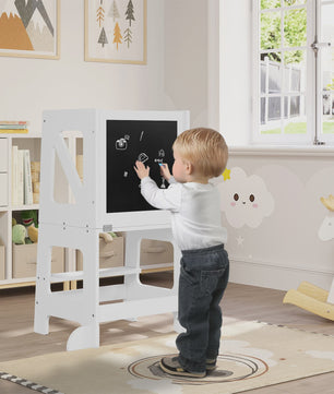 3-in-1 Montessori Kinder Keukentoren met Tafel & Bord - Opvouwbaar & Veilig