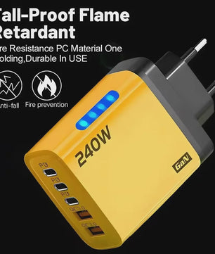 240W GaN 5-Poorts Snellader | USB-C PD & QC 3.0 | EU/US Stekker