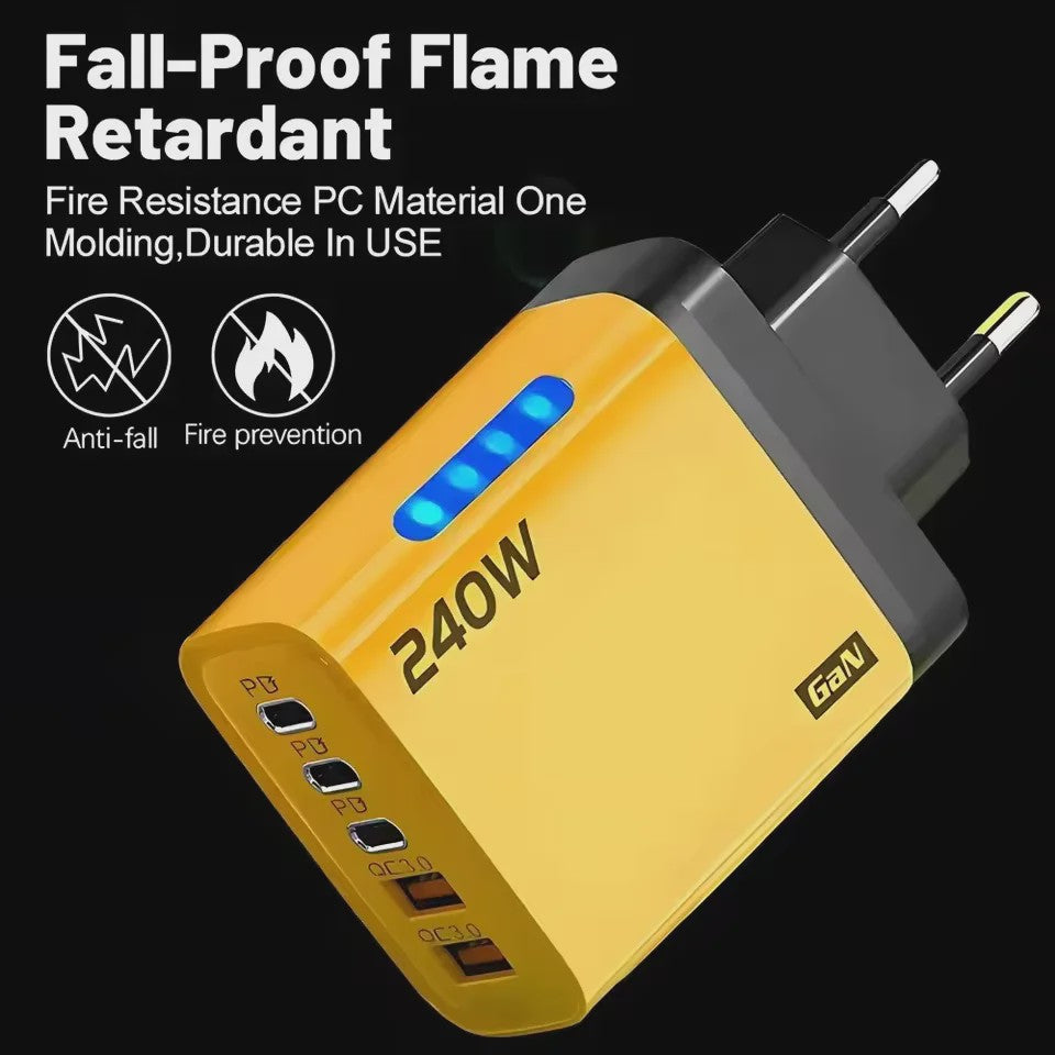 240W GaN 5-Poorts Snellader | USB-C PD & QC 3.0 | EU/US Stekker