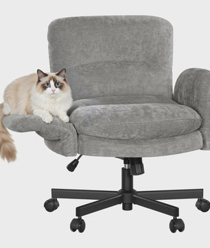 WOLTU Ergonomische Chenille bureaustoel met verstelbare armleuningen en zijvak