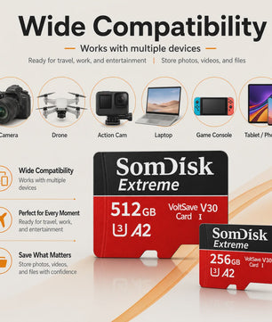 Snelle Micro SD Kaarten (128GB/256GB/512GB) voor Drone, Dash Cam & Tablet - Hoge Capaciteit