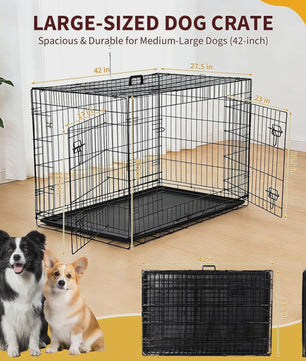 36 Inch Metalen Hondenkennel - Inklapbaar, Dubbele Deuren & Uitschuifbare Lade