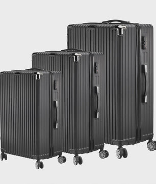 Set van 3 Zwarte Hardcase Koffers met TSA-slot en Dubbele Wielen (M/L/XL)