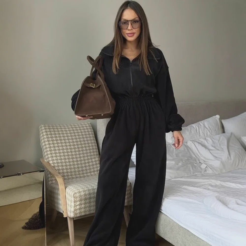 Dames Jumpsuit met Lange Mouwen en Elastische Taille - Casual & Elegant