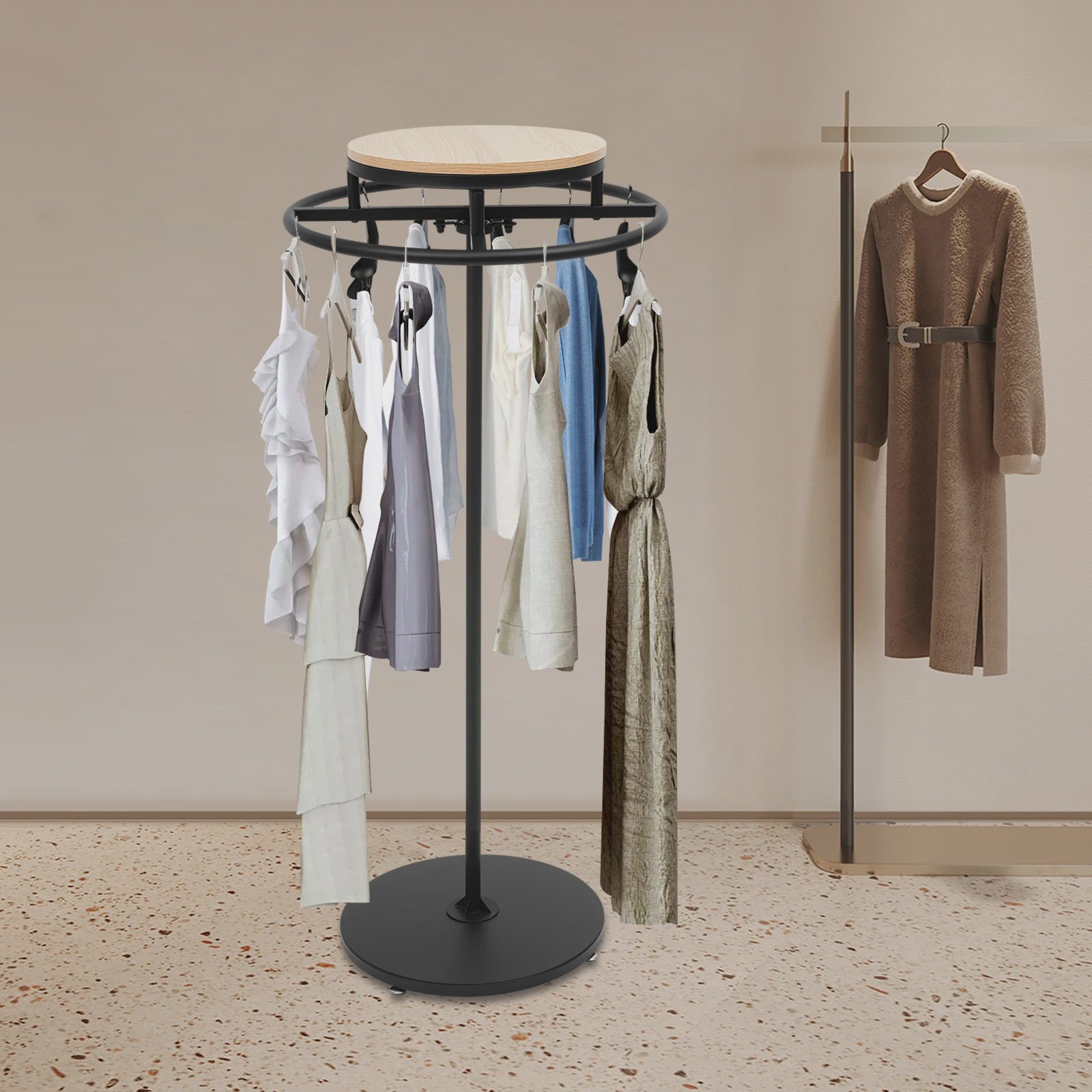Draaibaar Kledingrek Staand - Rond Metalen Displayrek voor Winkels & Slaapkamer