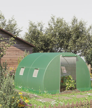 Outsunny Tunnel Kas 9m² - 3x3x2m - Groen - Met Roll-up Deur en 4 Ramen
