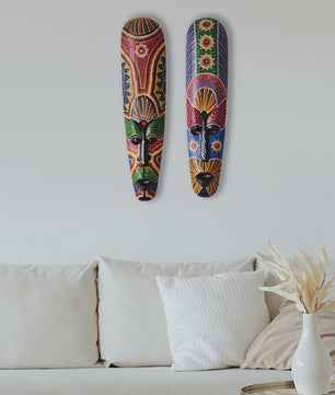 Handgesneden Houten Afrikaans Totem Masker - Unieke Wanddecoratie