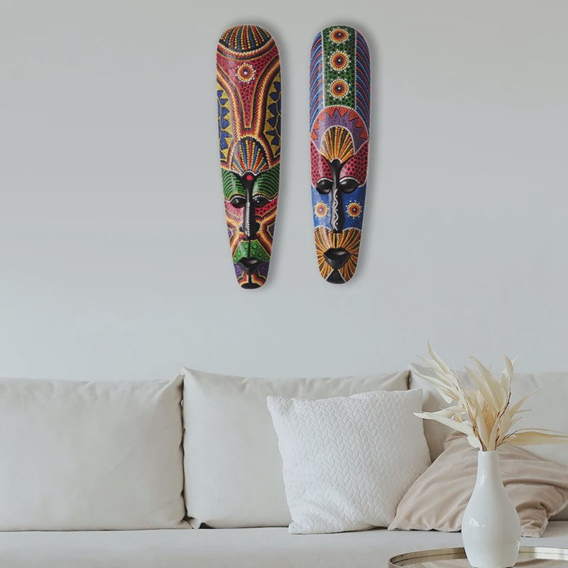 Handgesneden Houten Afrikaans Totem Masker - Unieke Wanddecoratie
