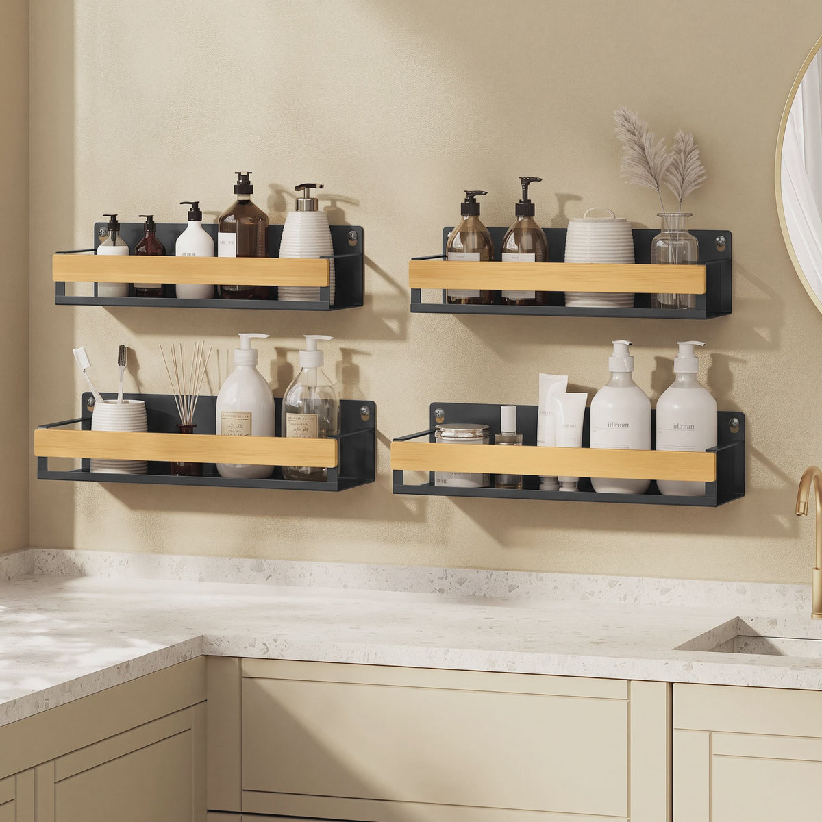 4-delige Bamboe Kruidenrek Set voor Wandmontage - Keuken Organizer